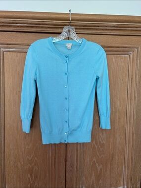 J. Crew Factory Light Turquoise Crewneck Button Cardigan